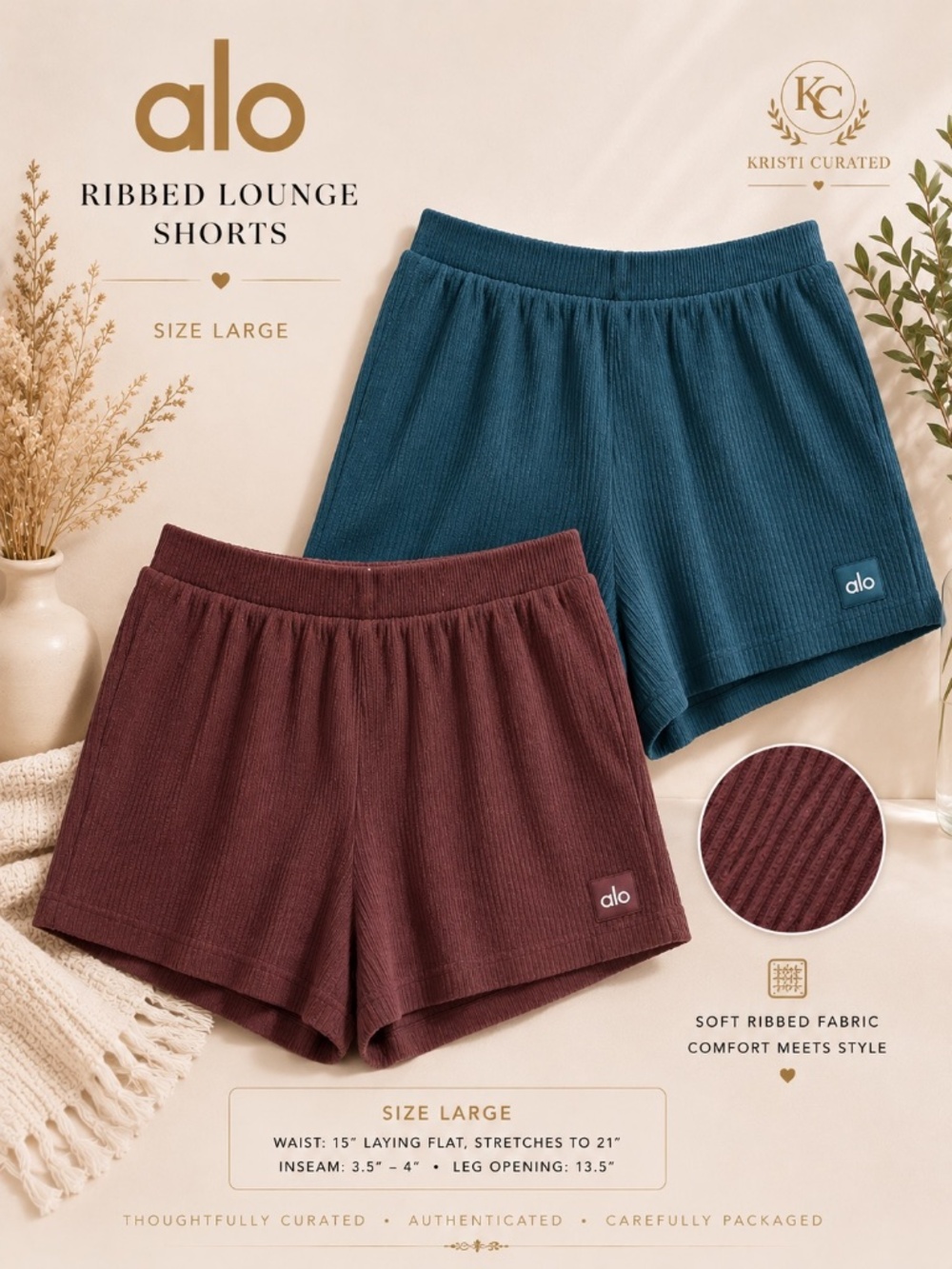 Alo Yoga Muse Ribbed Lounge Shorts Bundle Large Galactic Teal Cherry Cola